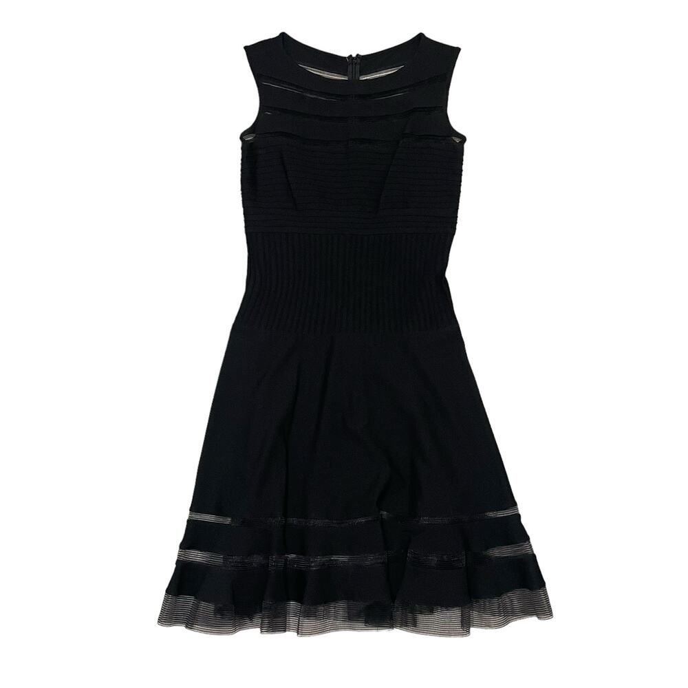 Tadashi Shoji Sleeveless Mesh Stripe Jersey Dress Fit & Flare Black Size Small